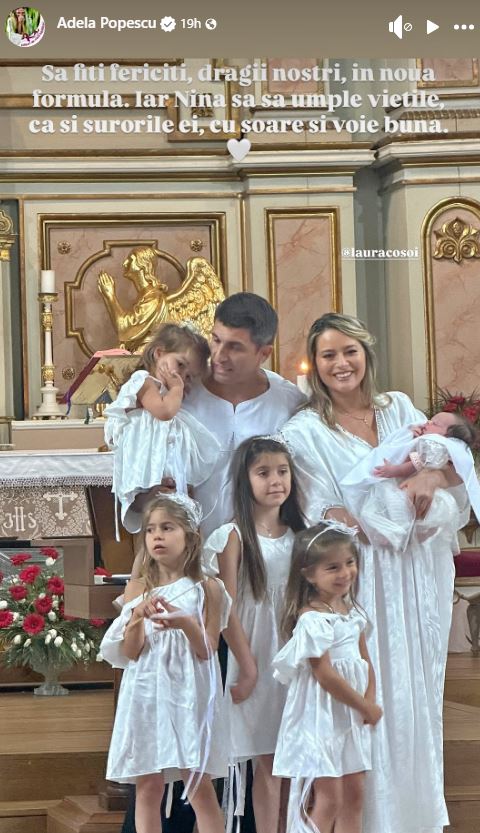 Laura Cosoi și-a botezat cea de-a cincea fiică. Imagini de la eveniment: rochia albă a vedetei și cadoul care a făcut-o să exclame „Ce frumusețe!”